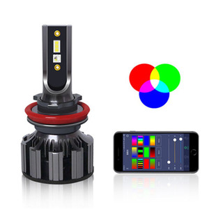 Araba farlar LED farlar H7 renkli ses kontrollü ışıklar kablosuz Bluetooth APP kontrol RGB farlar - Product Image 1