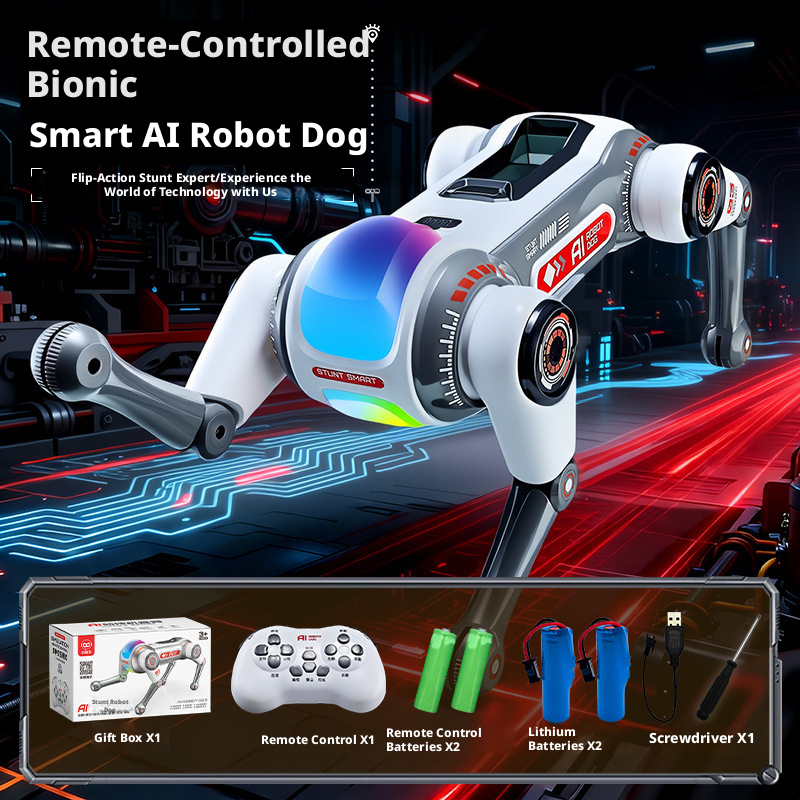 Le petit chien robot de saut arrière des rois marchands chante et danse - deux pâtes