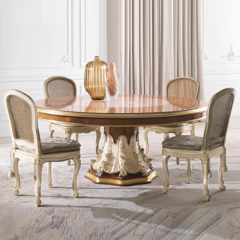 Итальянский дизайн, мебель для столовой, классический французский роскошный 8 обеденных стульев, антикварный круглый стол для столовой, наборы