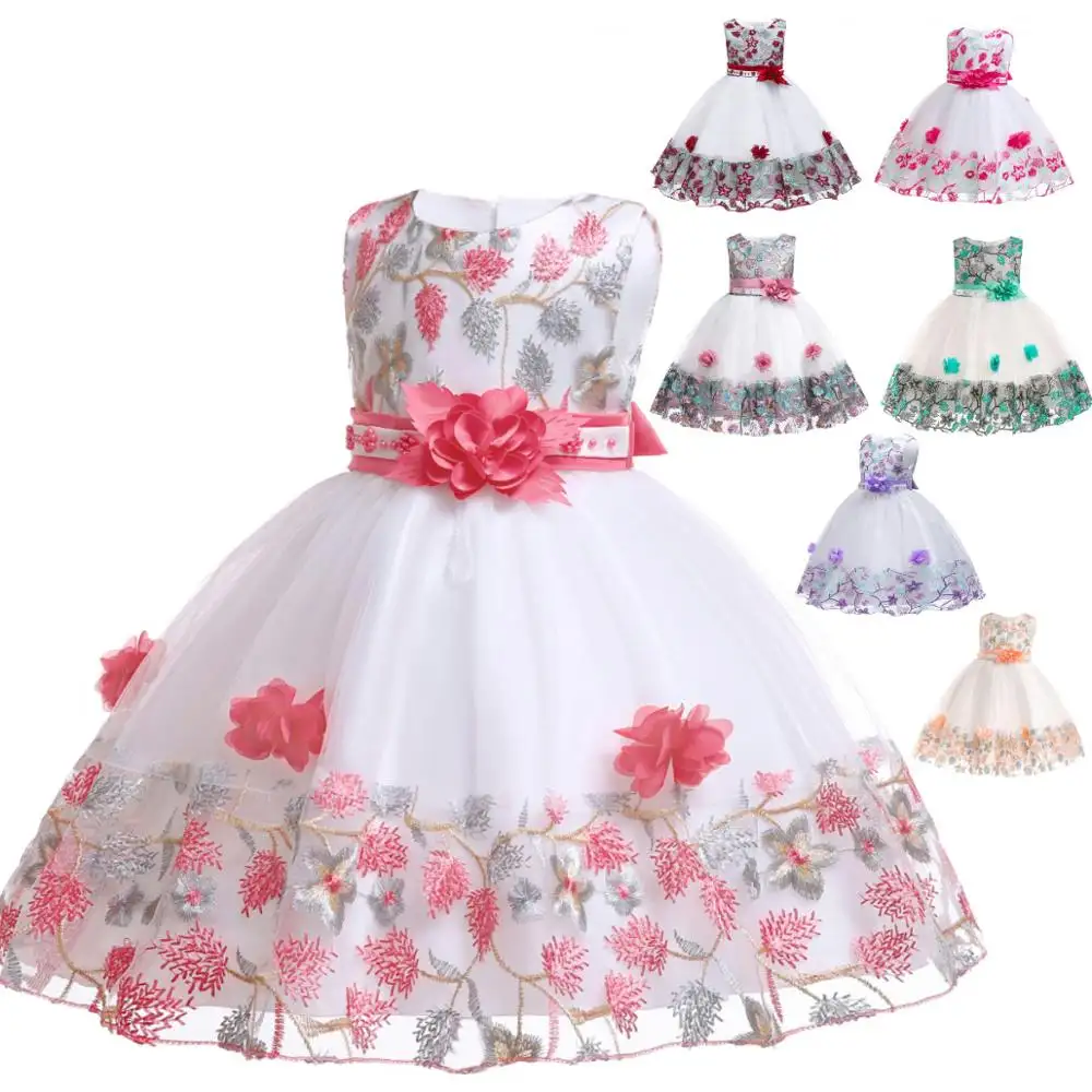 A granel al por mayor últimos diseños de moda encantadora elegante boda vestido de fiesta de cumpleaños de los niños bebé niña neto vestido