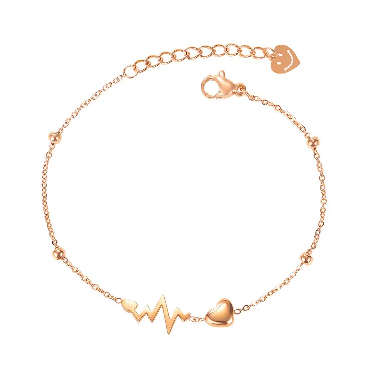 Tobillera de acero inoxidable para mujer y niña, pulsera con dijes de corazón y ondas de ritmo cardíaco, 2021