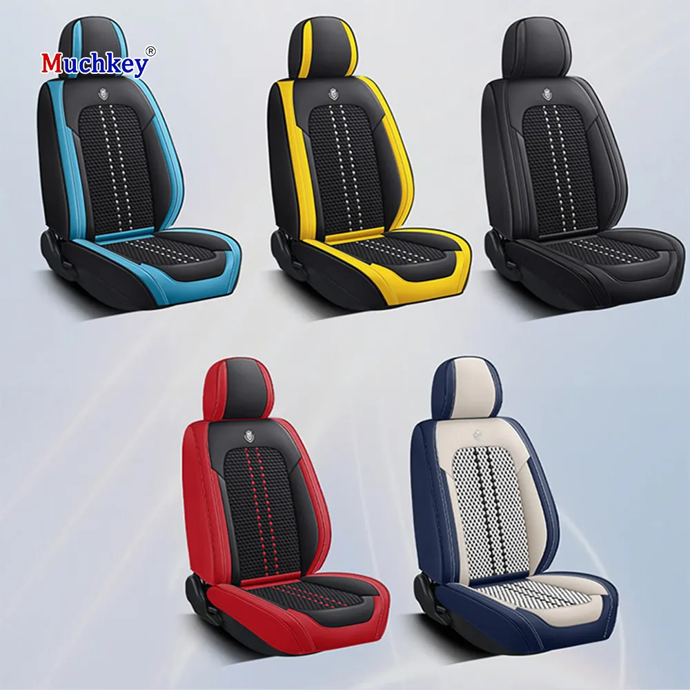 Accessoires de voiture Muchkey Coussin de siège universel en cuir Ice Silk Soft Cooling Breathable Non-Slip Full Set Car Seat Covers