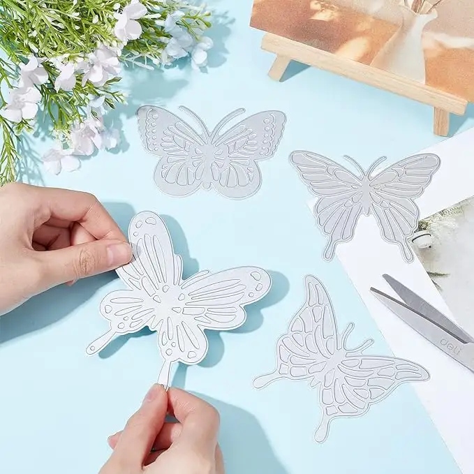 4 Uds. Patrón de mariposa en relieve Scrapbooking MetalHot Foil Plate para DIY Foil Paper Decor Fabricación de tarjetas de felicitación