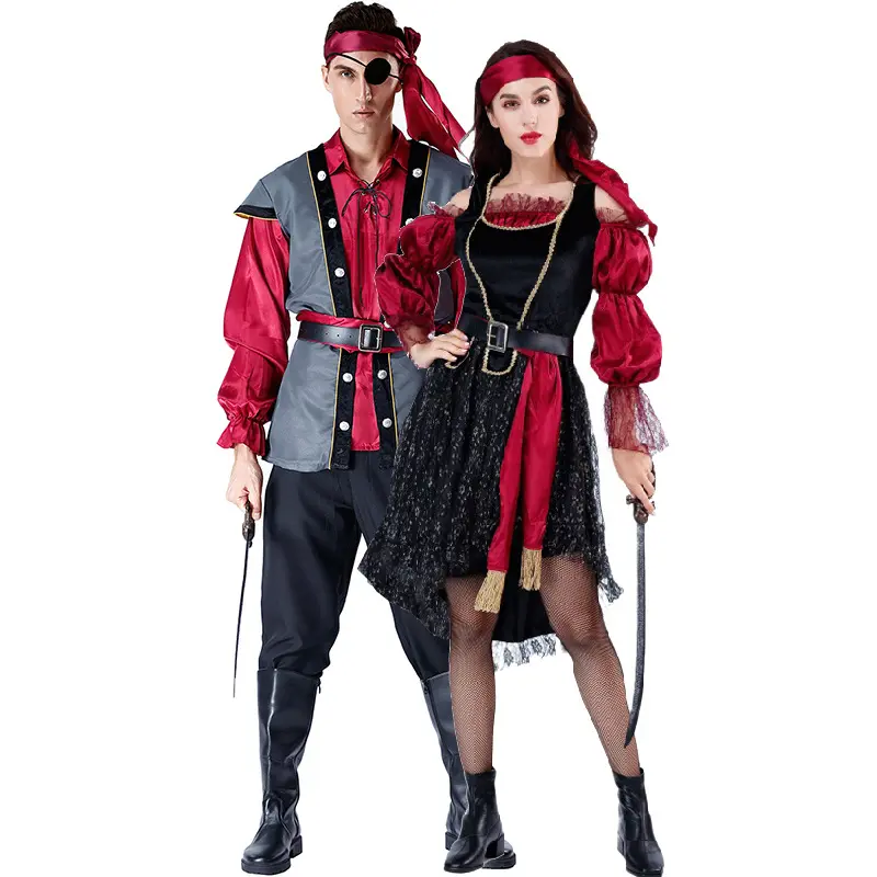 Halloween Pirate Costume Caribbean Pirate Role Playing Outfit for Men and Women