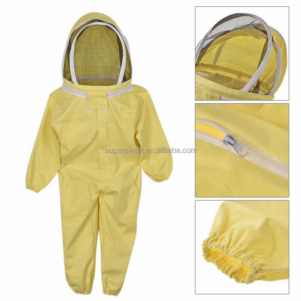 Apiculture Vented Beekeeping Clothing Suits ventilated Cotton Child Size Bee Suit Kids with Round Veil