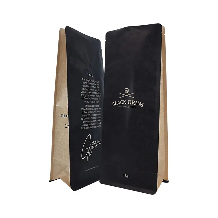वाल्व और जिपर के साथ कस्टम मुद्रित रीसाइक्लेबल जिपर फ्लैट बॉटम कॉफी बीन्स पैकेजिंग बैग