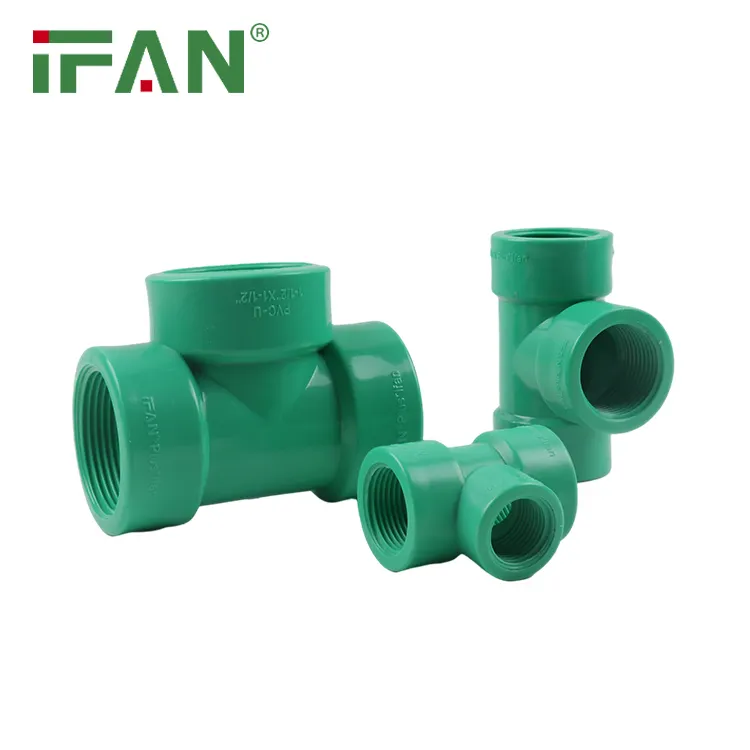 معدات تركيب من البلاستيك IFAN ملونة باللون الأخضر PN16 معدات PVC مساوية BSP معدات UPVC مائية Tee