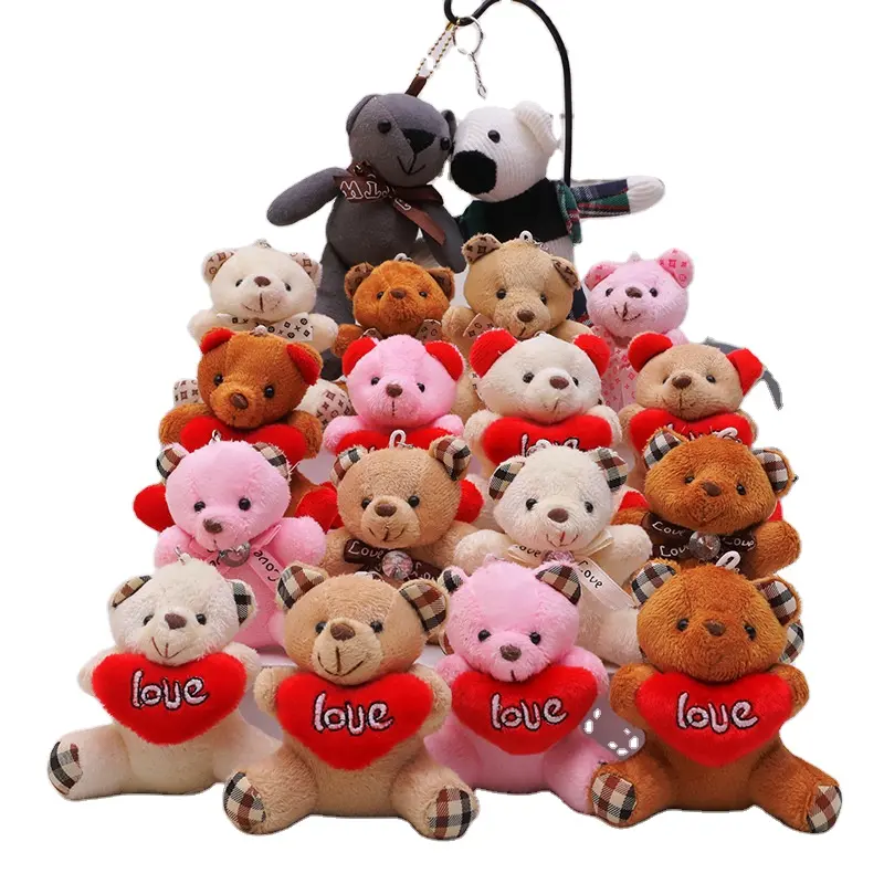 Allogogo san valentino Mini orsacchiotto di peluche giocattoli di peluche bambola Mini orsacchiotto con cuore portachiavi in peluche