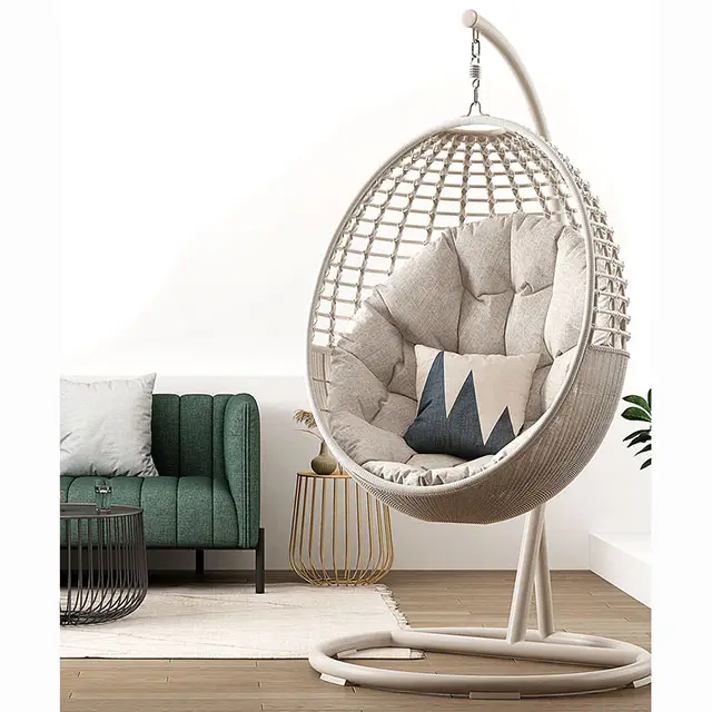 Hochwertige moderne Gartenmöbel Terrasse Rattan Schaukel hängen Ei Stuhl mit Metall halterung Sofa Rattan Hang Basket