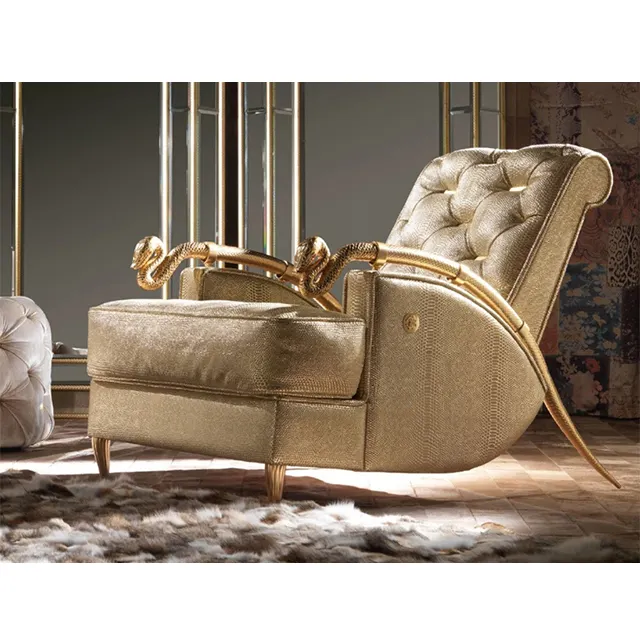 Clássico Luxo Lounge Chairs Moderno Lazer Preguiçoso Único Sofá Ouro Metal Pernas Cobra Poltrona