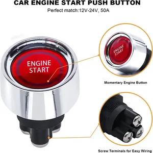 SPST 50A 12V Start Switch 3pin vite Push Car Start interruttore pulsante motore interruttore avviamento automobilistico auto con LED colorati - Product Image 2