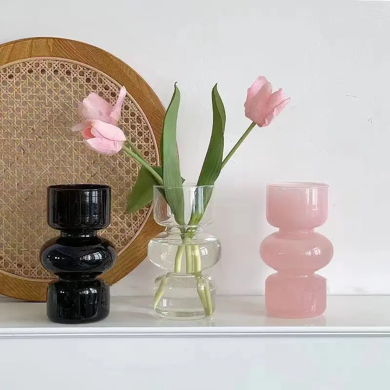 แจกันแก้วสีสไตล์ยุโรปดอกไม้ไฮโดรโพนิกแจกันขนาดเล็กการจัดดอกไม้ในห้องนั่งเล่น