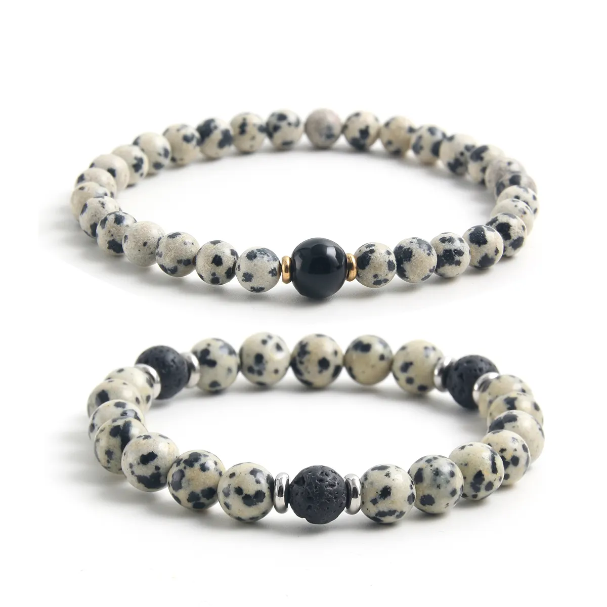 8MM 7 Charkra Dalmation diaspro braccialetti di cristallo Semi-preziosi Yoga guarigione elastici gioielli uomini pietra naturale perline braccialetti
