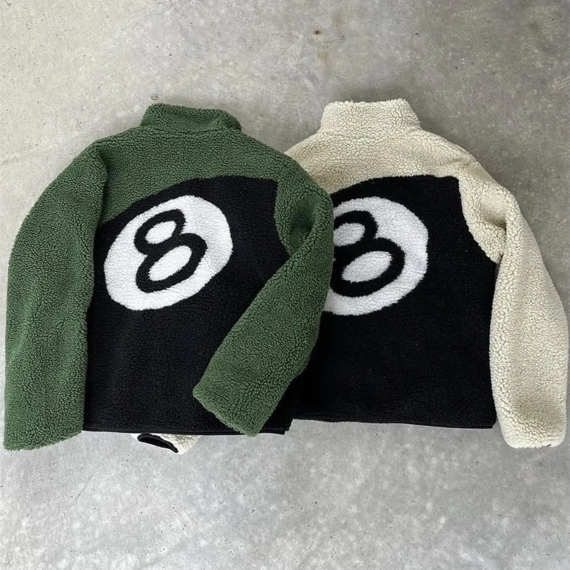 Reversible Sherpa Fleece Großhandel Pelz Streetwear Hip Hop Marke Teddy Outdoor Polar 8 Ball Winter Sherpa Fleece Jacke für Männer