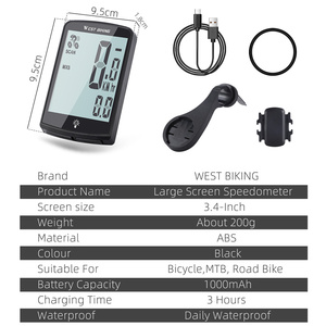 WEST BIKING 3.4 Inch Large Screen Speedometer Bike <strong>Cycle</strong> Digital Cycling <strong>Computer</strong> Mount Waterproof 1000mAh Bike <strong>Computer</strong>