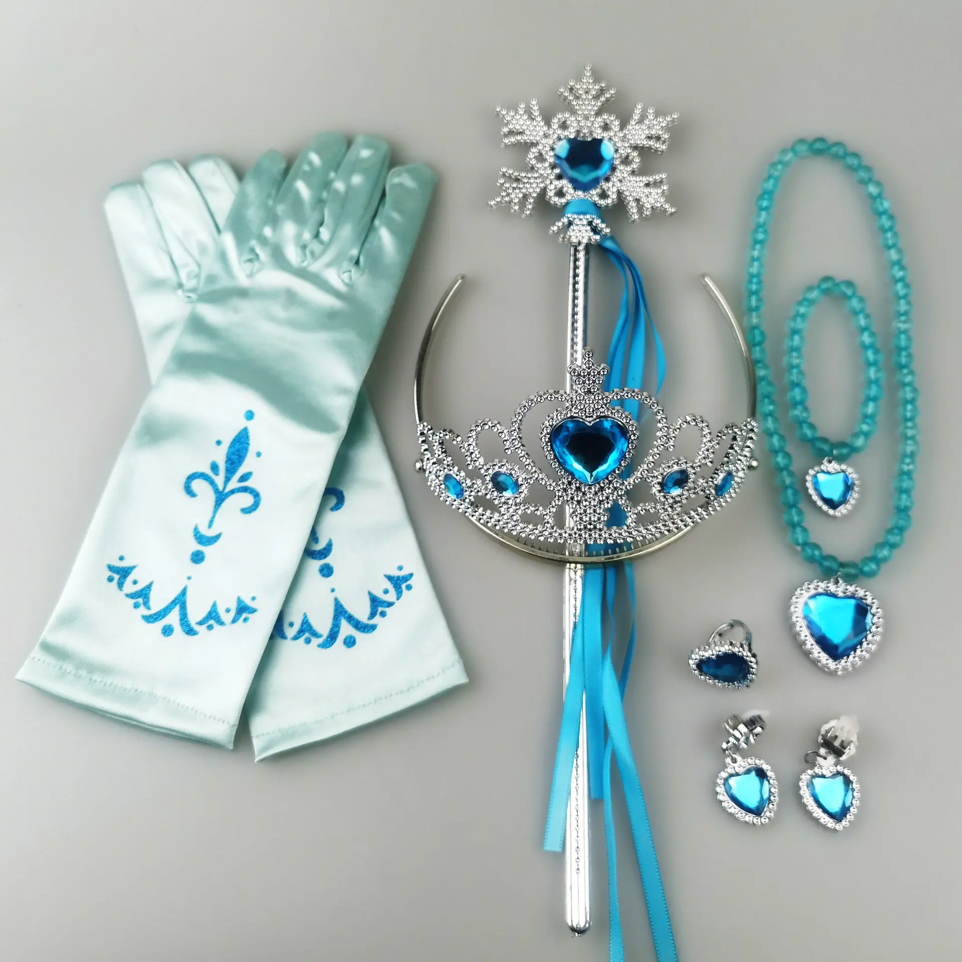 Conjunto de fantasia da princesa, elsa, varinha tiara, 6 peças, princesa, vestido, conjunto de acessórios, peruca de elsa, coroa trança