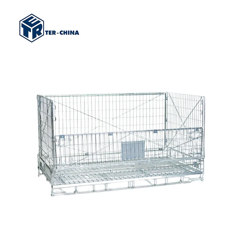 1976x1130xH1114 Collapsible warehouse folding safety Pallet Metal Lockable Storage Wire Mesh Container Lockable Wire Cages