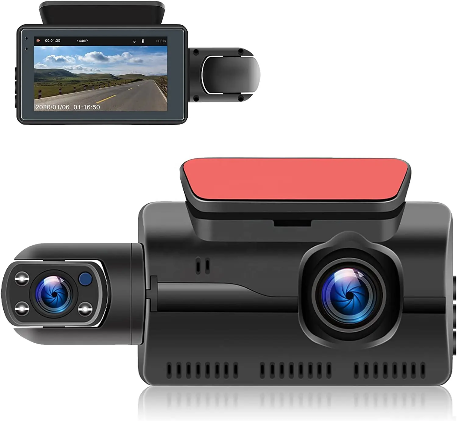 3インチIPSスクリーンHD1080P DVR、デュアルカメラ付きダッシュカムフロントインテリア、IRナイトビジョン広角カーダッシュボードカメラ付き