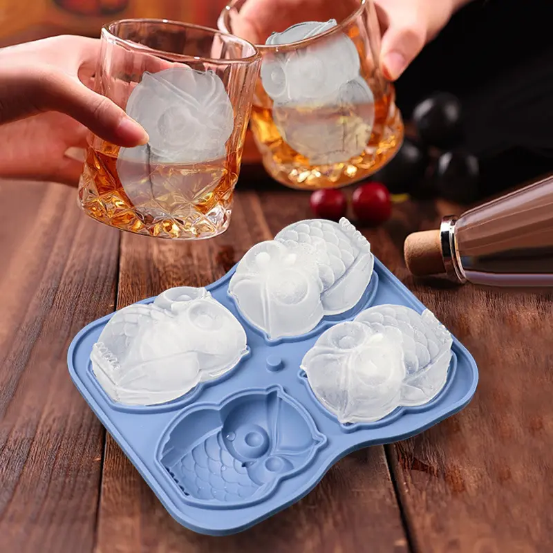Molde de búho de hielo de silicona Extra grande personalizado sin BPA, bandeja de molde de hielo de silicona reutilizable de fácil liberación con tapa