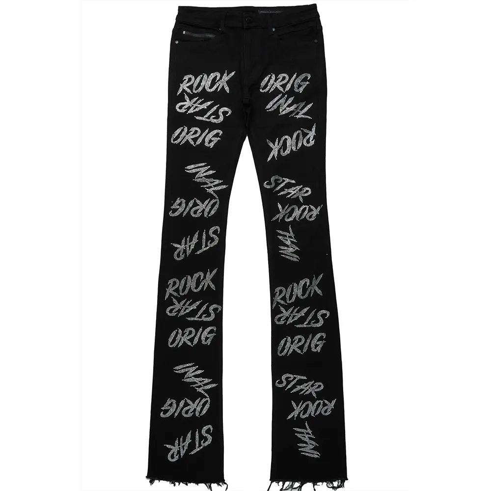 Pantalones vaqueros ajustados con grafiti y letras plateadas de tendencia a la moda personalizada, pantalones vaqueros de tela Spandex para hombre