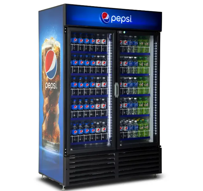 Refrigerador de refrigerante de refrigerante, resfriador de bebidas com design gratuito de 3 anos de garantia para pepsi, porta de vidro, cerveja, geladeira, bebidas