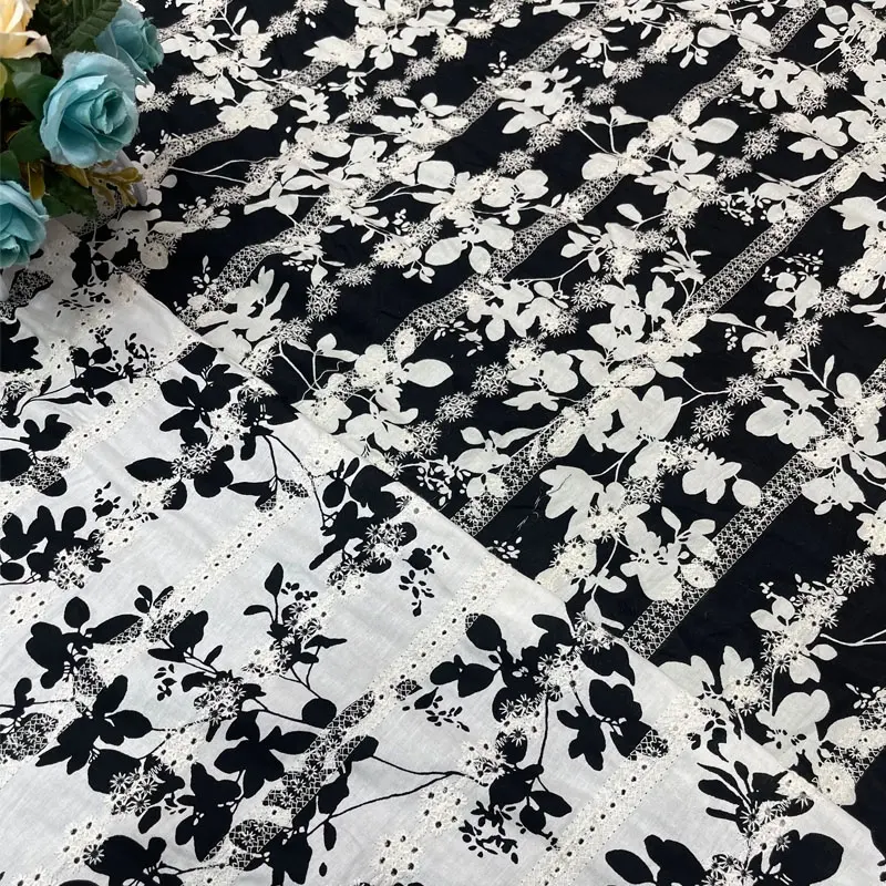 2023 Nova Coleção Bordados Lace Tecido Boho 100% Poliéster Tecido Impresso para Vestidos