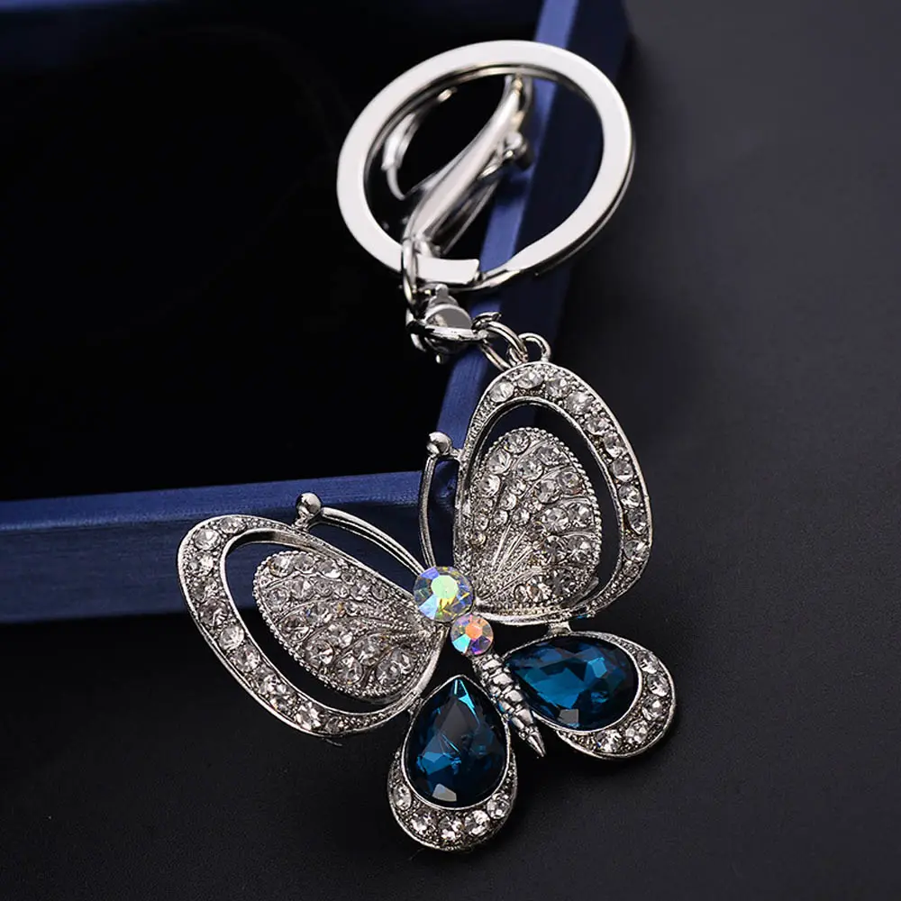 Red Blue Crystal Keychain Glitter Rhinestone Metal Key Ring for Women Fashion Chic Bag Pendant Backpack Accessories