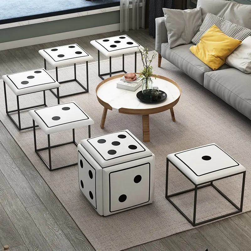 Wholesale Number rubik's cube stool PU leather ottoman chair square pouf Multi-Functional Metal Removable Chair with wheels