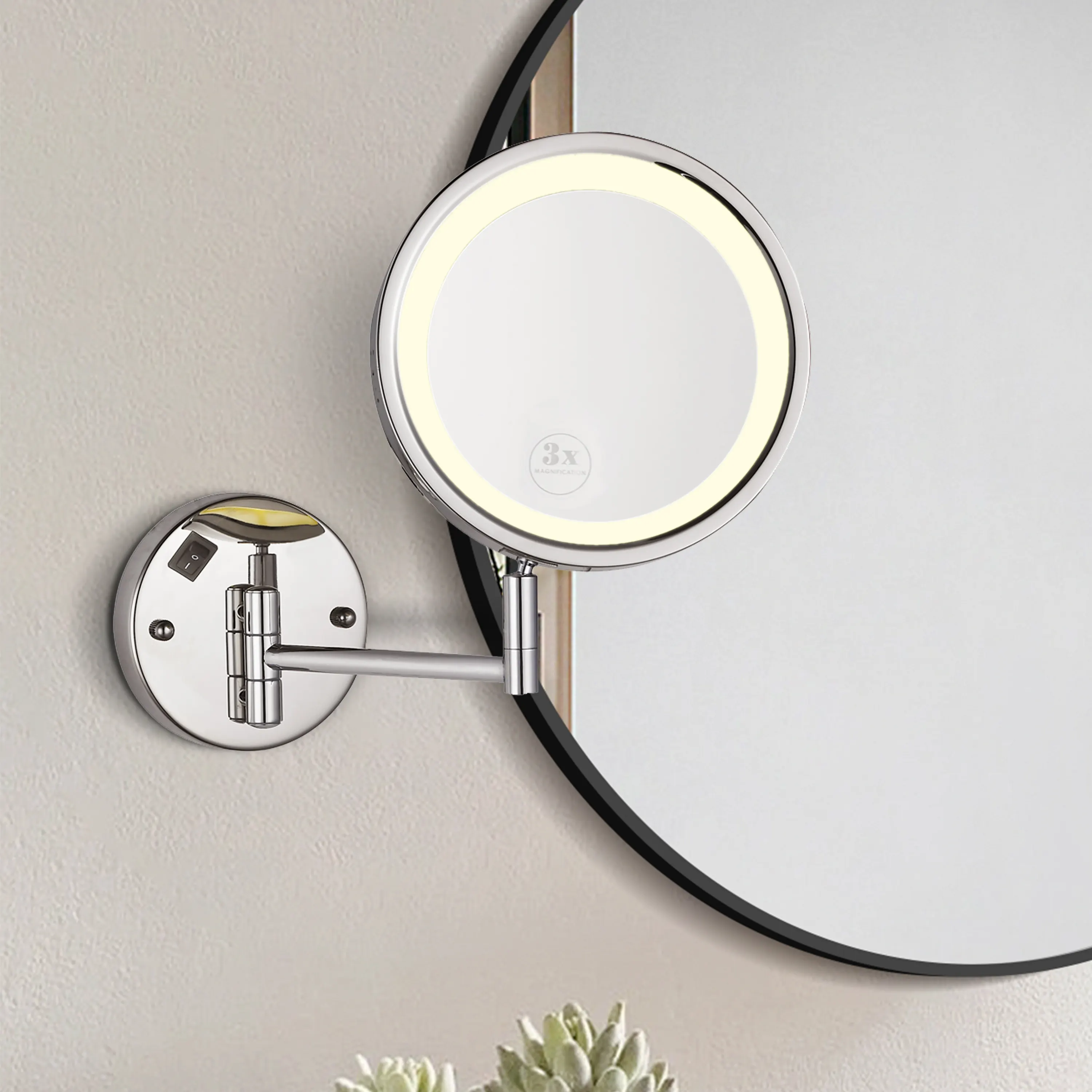 Badkameraccessoires Dubbelzijdig Rond 3x 5x 7x Vergrootglas Wandgemonteerde Cosmetische Badkamer Led Spiegel