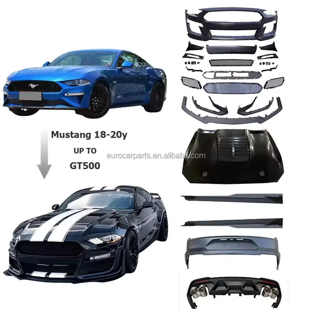 Mustang 2018-2020 año actualización a GT500 estilo Kit de carrocería parachoques de coche capó alerón trasero accesorios de coche piezas de ajuste automático
