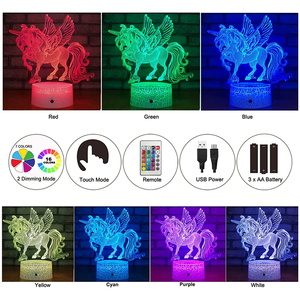 ペガサスユニコーンLedタッチリモコンクリエイティブギフトカラフルな3Dナイトライト - Product Image 2