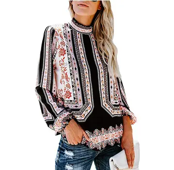 Blusa de manga larga con estampado Floral y Tribal para mujer, a la moda ropa personalizada, fabricación de ropa informal