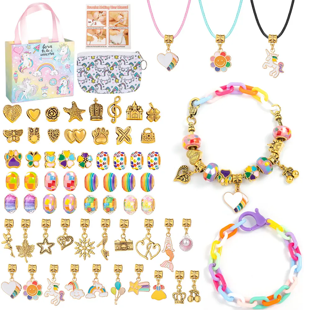 Fazendo pulseira artesanal, kit de joias, suprimentos, miçangas, encantos, pulseiras, presentes de artesanato diy, brinquedos para meninas adolescentes