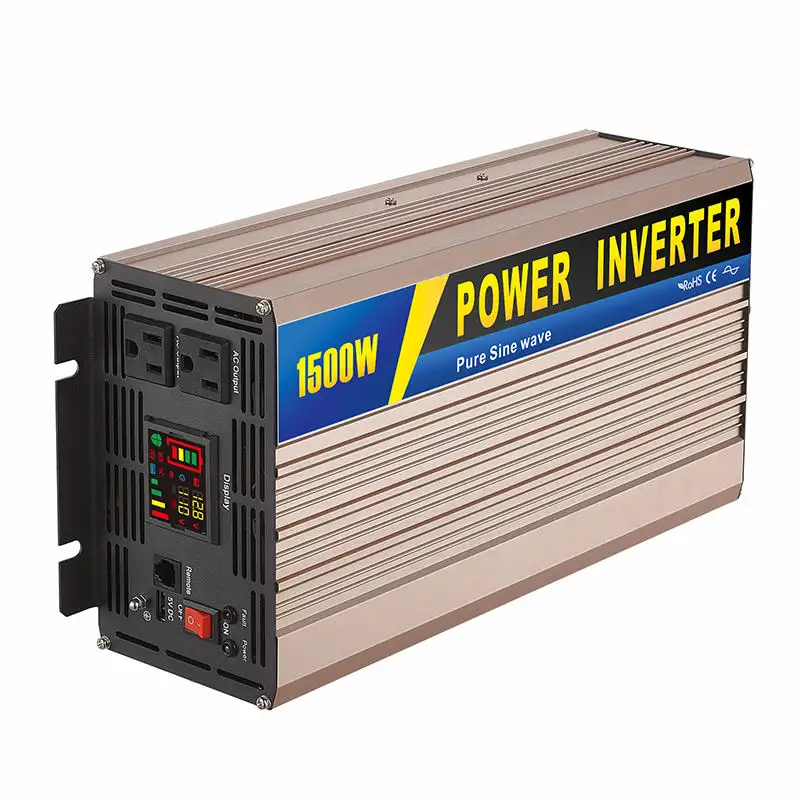 Inversor de potencia portátil, 1500w, cc 12v a CA 110v 60hz, de onda sinusoidal pura de alta frecuencia