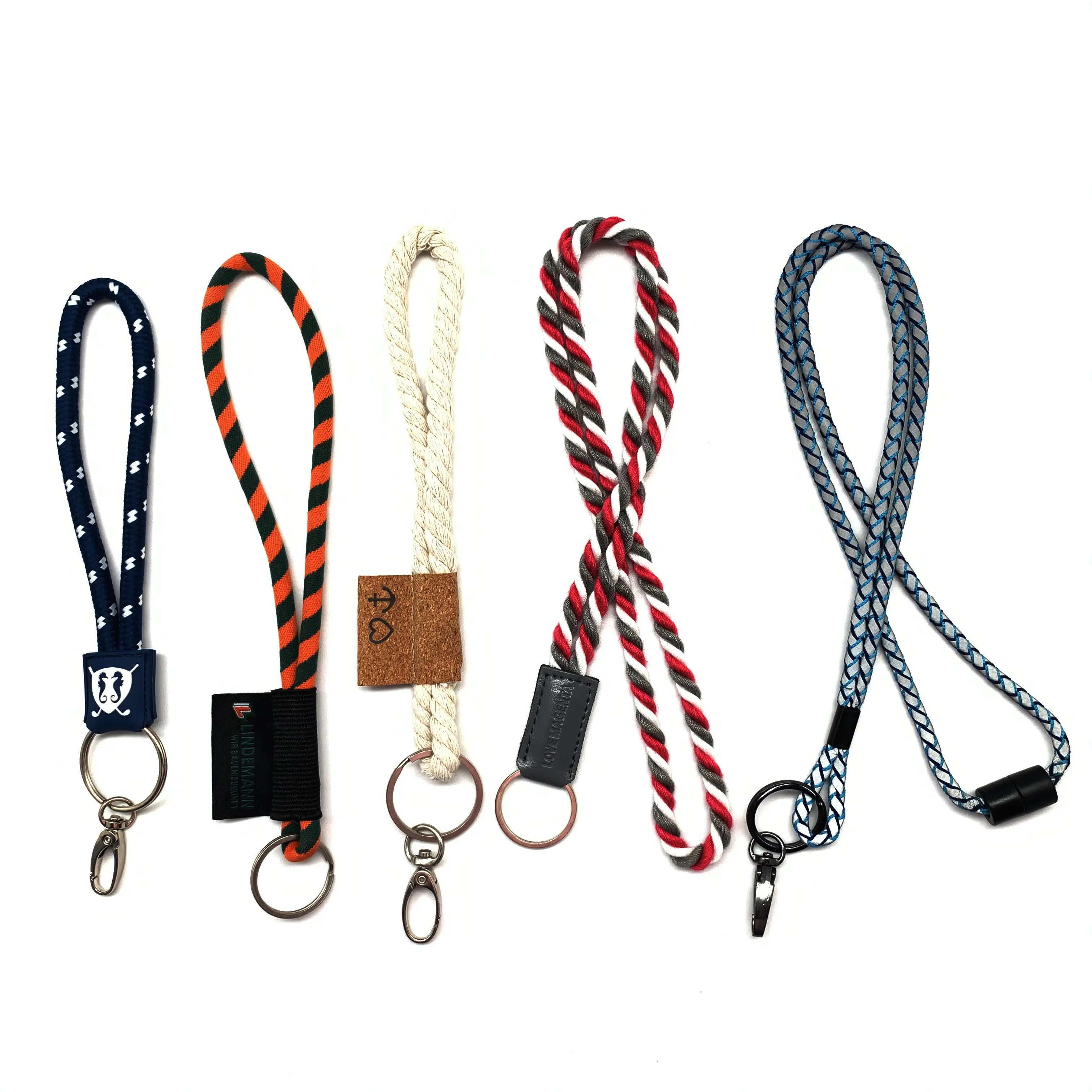 최소 사용자 정의 짠 Lanyards PVC 로고 짧은 폴리 에스터 나일론 Lanyards 짠 라벨 라운드 PP Lanyards