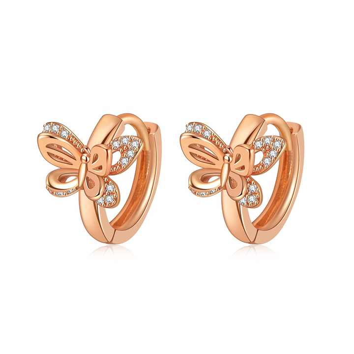 Bijoux fantaisie fins papillon Huggie boucles d'oreilles breloque en argent Sterling CZ pierre plaqué or Rose papillon boucle d'oreille pour les femmes