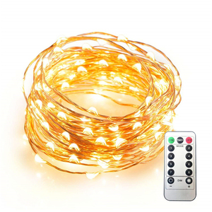 Control remoto a prueba de agua Temporizador de 8 modos LED Cadena de luces de hadas de cobre Iluminación de vacaciones con pilas - Product Image 1