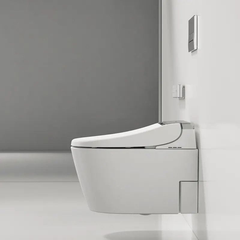 Keramik Putih Bidet Toilet Duduk Otomatis Dinding Tergantung Toilet Pintar dengan Tangki Tersembunyi
