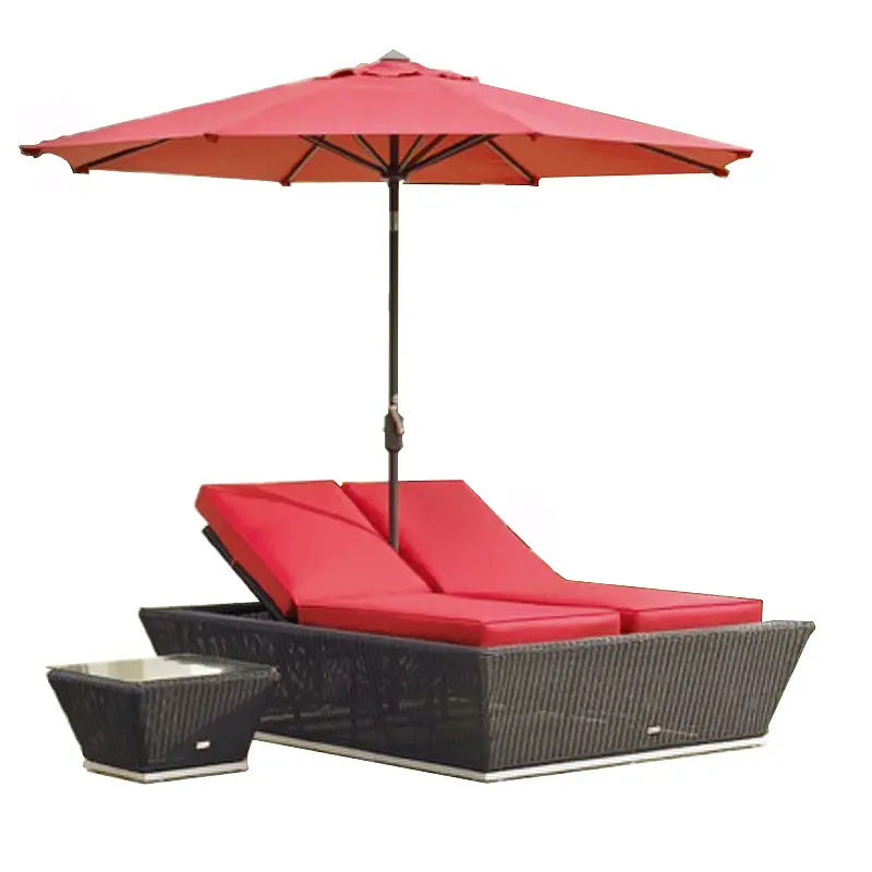 Vimini Doppio Chaise Salotto Tenda da Sole Esterna Mobilia del Patio Sole Bed Set con ombrello