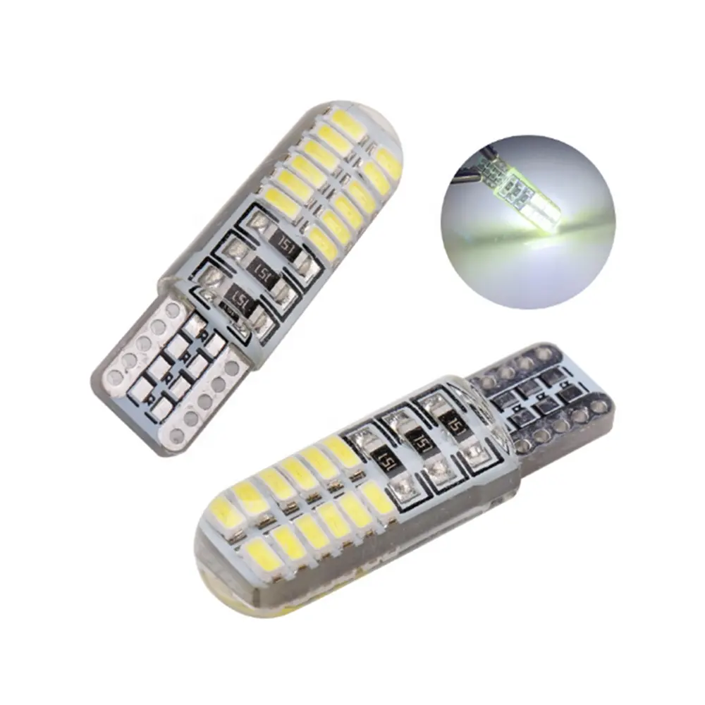 T10 سيارة LED إضاءة سيليكون W5W 24SMD 3014 LED خريطة قبة علامة جانبية صندوق السيارة إضاءة وقوف السيارة أبيض / أزرق / أحمر / أخضر / أرجواني