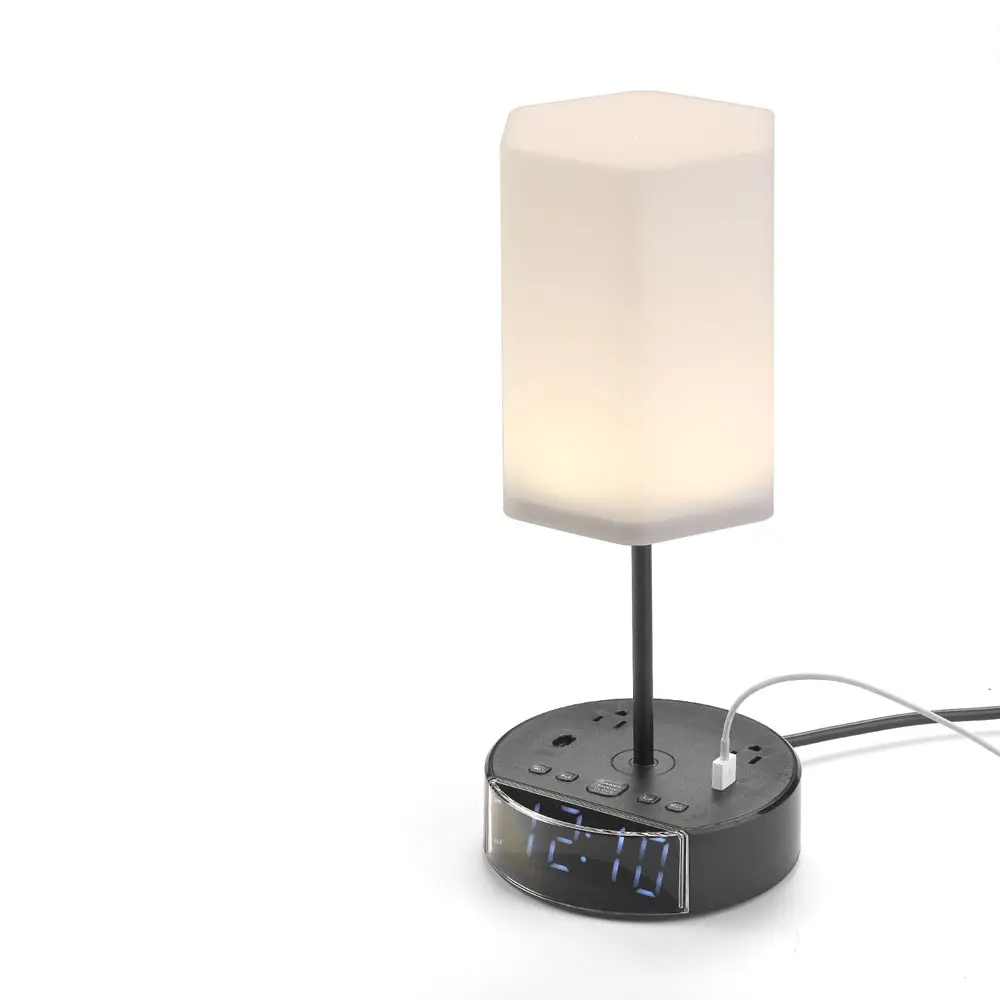 Candeeiro De Mesa Para Sala De Estar Luxo Bedside Bedroom Nightstand Lamp Cube com Porta USB AC Outlet Alarm Clock Carregador Lâmpada Led