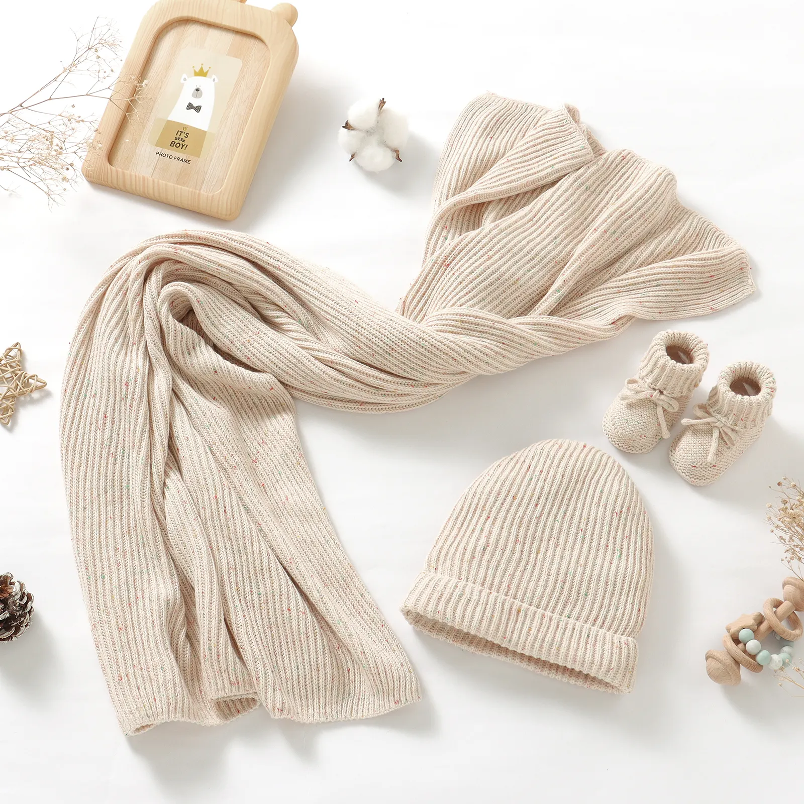 MU 100%Cotton Baby Crochet Knitted Blanket,Hat,Mitten,Slipper gift set Personal Customize