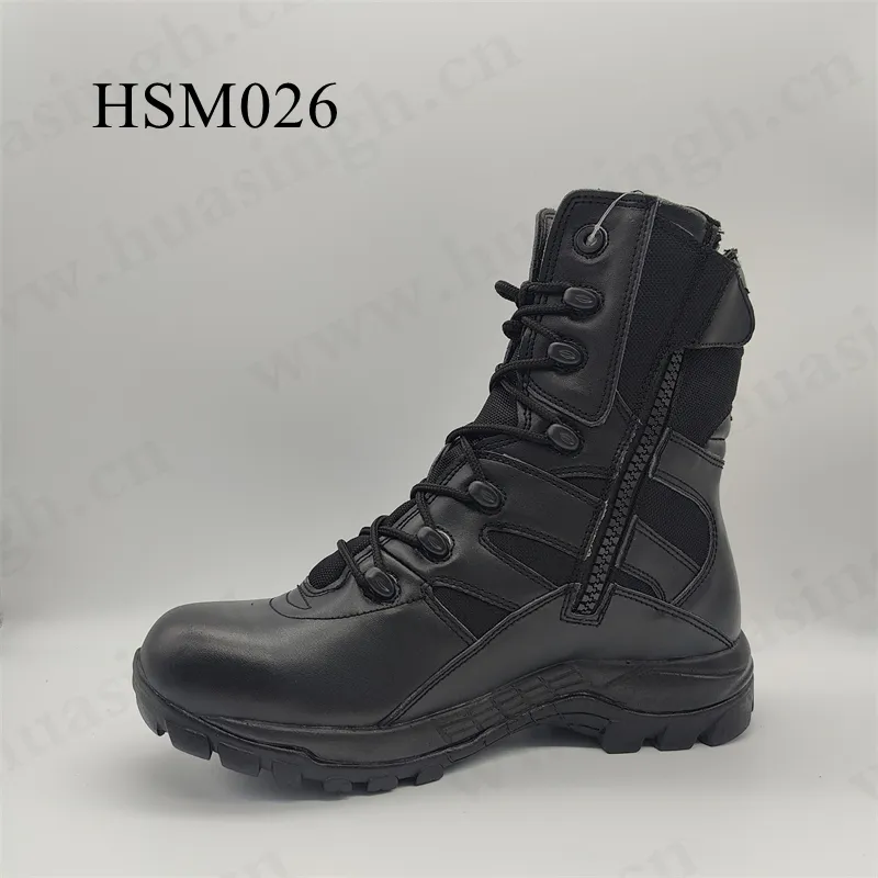 CMH,anti-shock durevole PU + suola in gomma stivali da combattimento neri stivali tattici resistenti al freddo alla moda con cerniera laterale HSM026