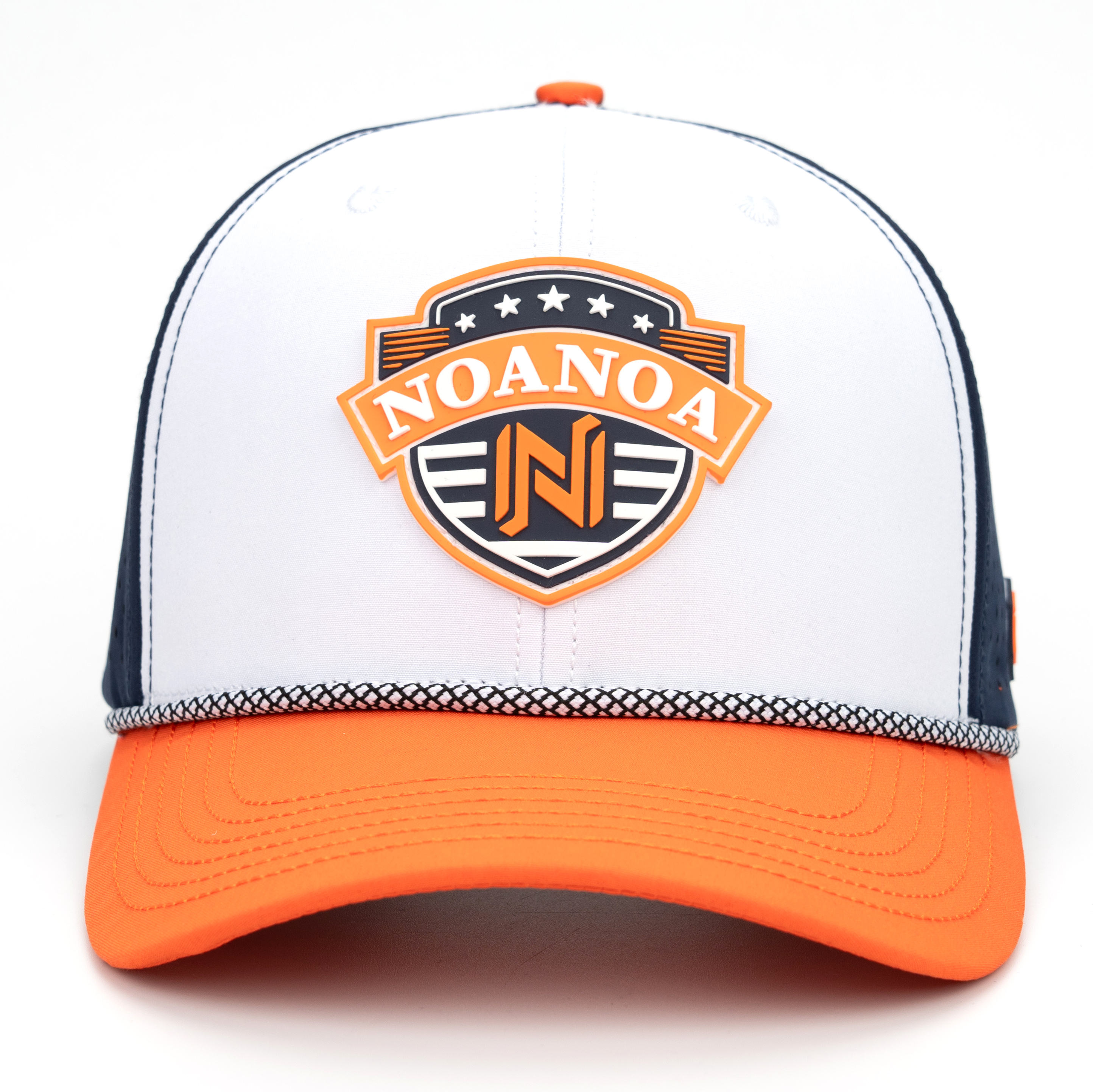 Blanco, azul y naranja