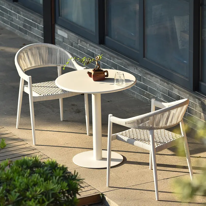 Cadeira de jantar minimalista para jardim, conjunto de móveis de exterior em liga de alumínio à prova d'água, conjunto de móveis de vime para varanda
