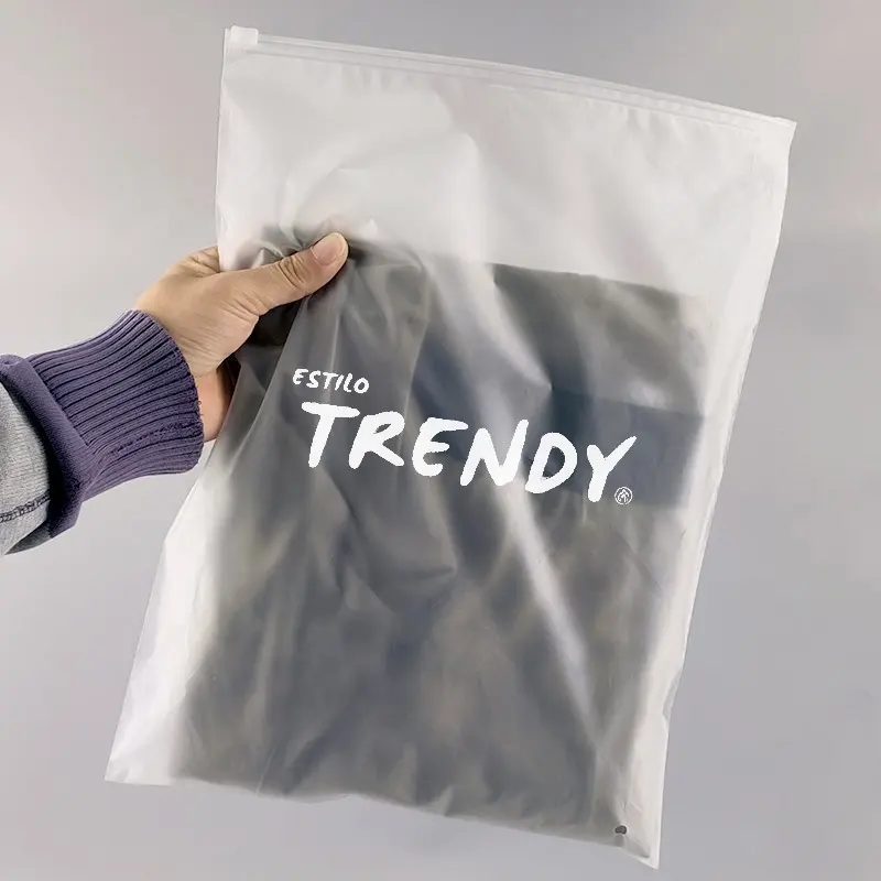 Geri dönüşümlü özel fermuar kilitli çanta için giysi ambalajı plastik kılıf poli fermuarlı çanta konfeksiyon buzlu kilitli poşet