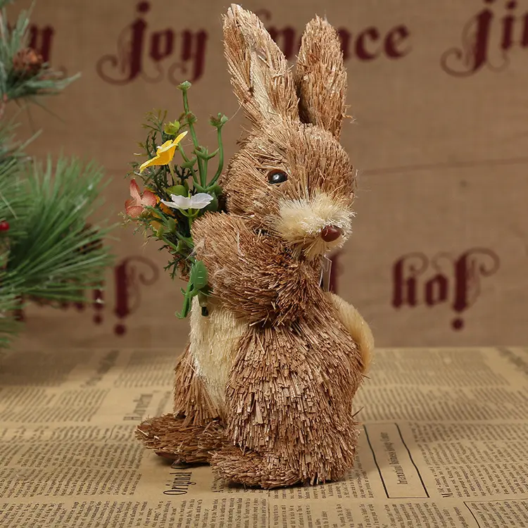 Artesanía hecha a mano para el hogar, adornos de jardín, conejo, Animal de paja, Navidad, boda, fiesta