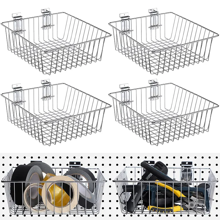 JH-Mech Set di cestini a doghe 12 "lunghi x 12" larghi x 4 "ripiano in metallo a filo profondo appeso cestello in filo nero