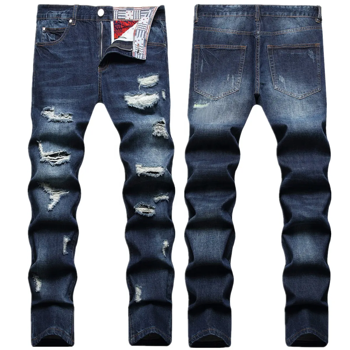 Prezzo all'ingrosso nuovi stili demin jeans In stock famoso designer di marca Trend denim pantaloni strappati pantalone
