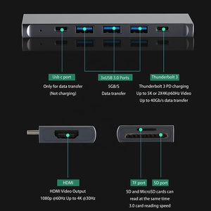 OEM便携式扩展坞8合2 USB C集线器适配器，适用于Macbook Thunderbolt 3铝分路器智能usb-c集线器 - Product Image 6